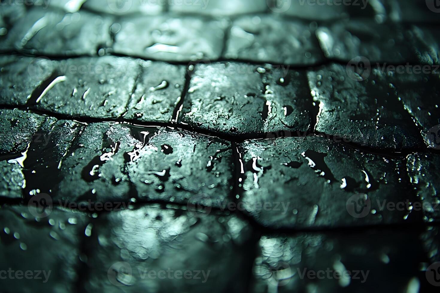 Wet Cobblestone Street at Night - Moody Urban Texture for Design photo