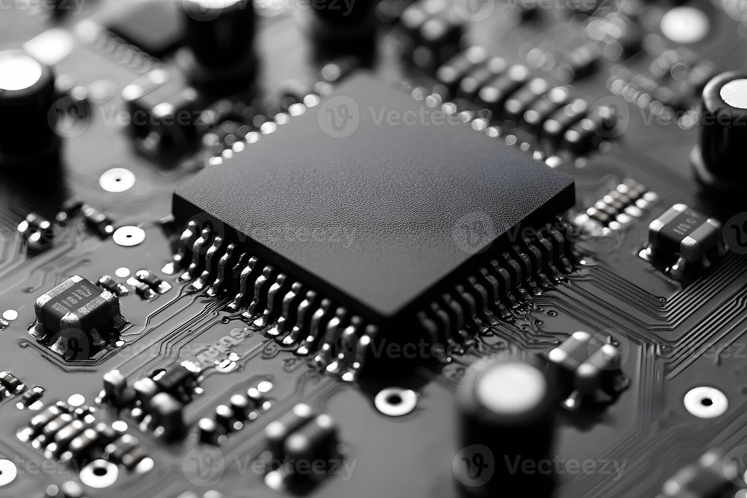 Advanced Microchip Close-Up for Technology and Engineering Design photo