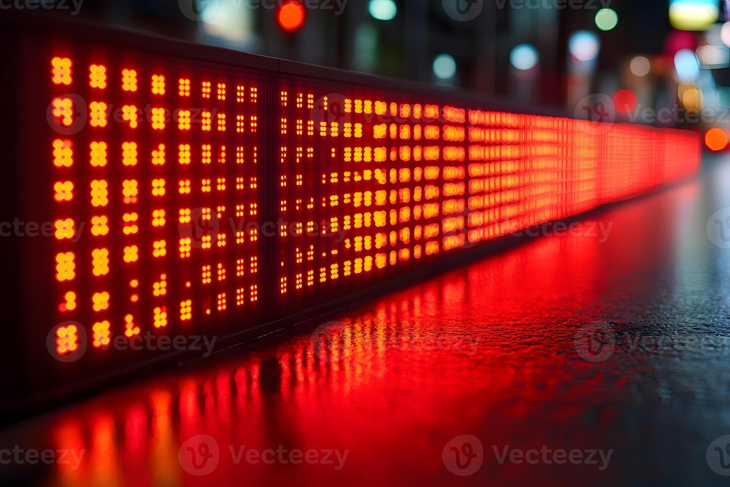 Illuminated Red LED Display in Urban Night Scene for Technology Concept photo