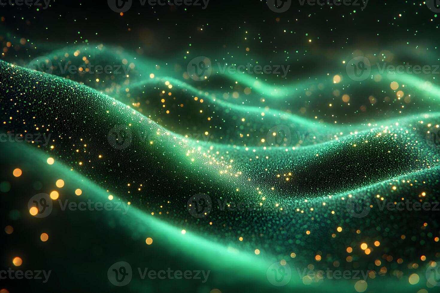 Mystical Green Swirl Featuring Floating Particles for Abstract Design Projects photo