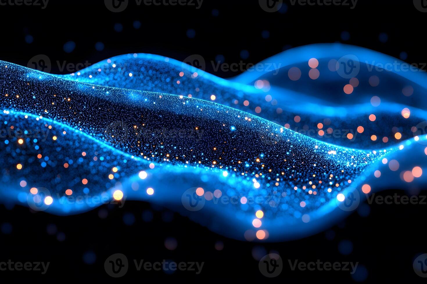 Abstract Blue Wave with Glowing Particles for Digital Design and Visual Effects photo