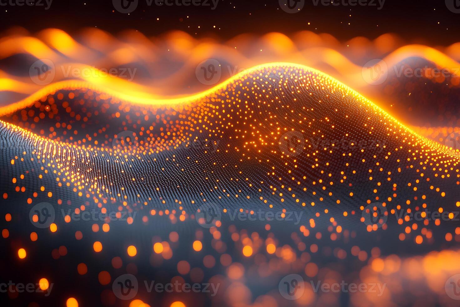 Abstract Glowing Waveform with Orange Dots - Digital Futuristic Design for Technology Concepts photo