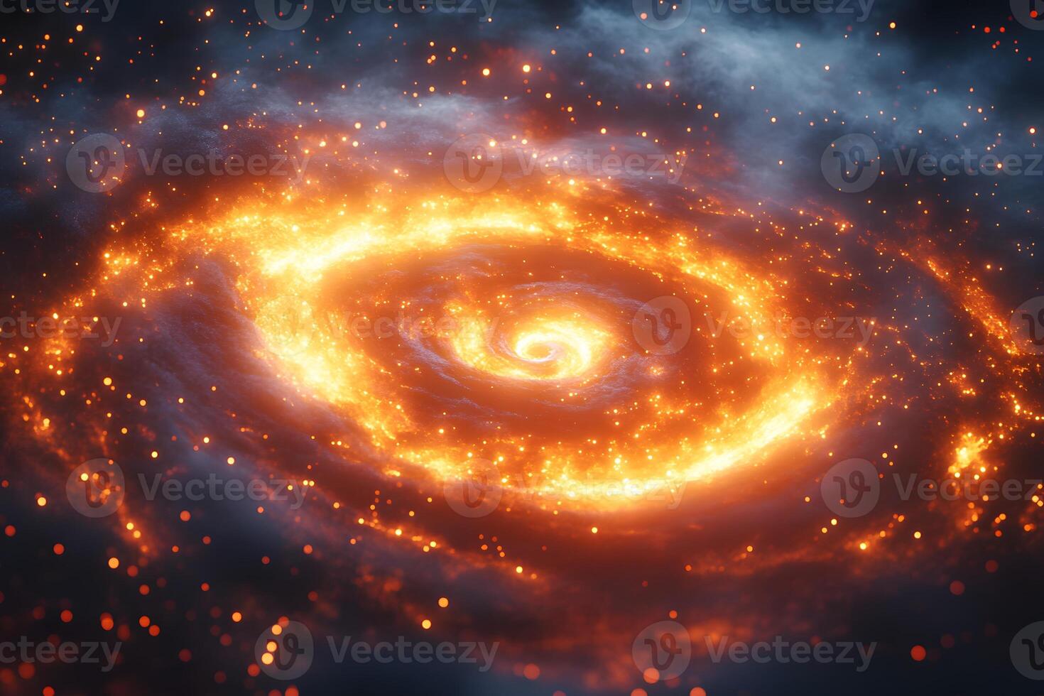 Fiery Spiral Galaxy with Illuminated Stars - Cosmic Exploration Visualization for Science and Art Prints photo