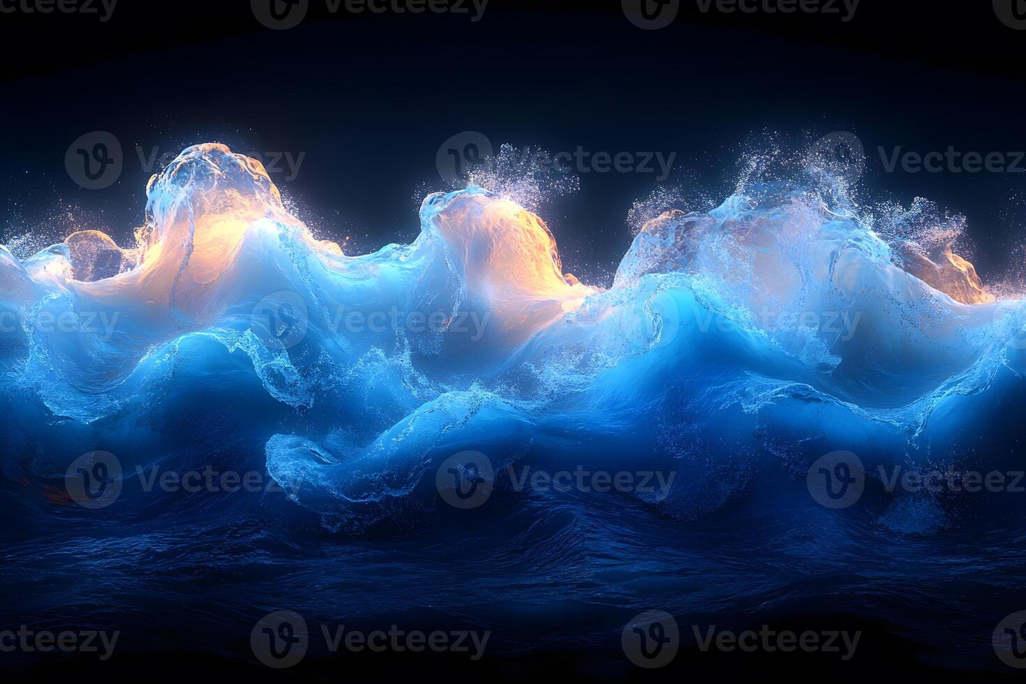 Vibrant Ocean Waves with Neon Glow for Artistic Design photo