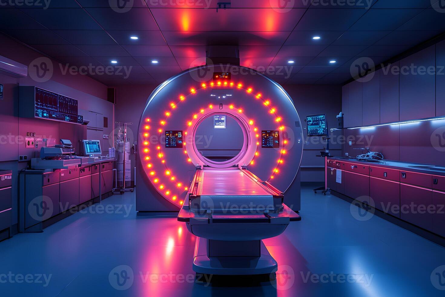 Advanced MRI Machine in Modern Medical Imaging Facility with Red Lights photo