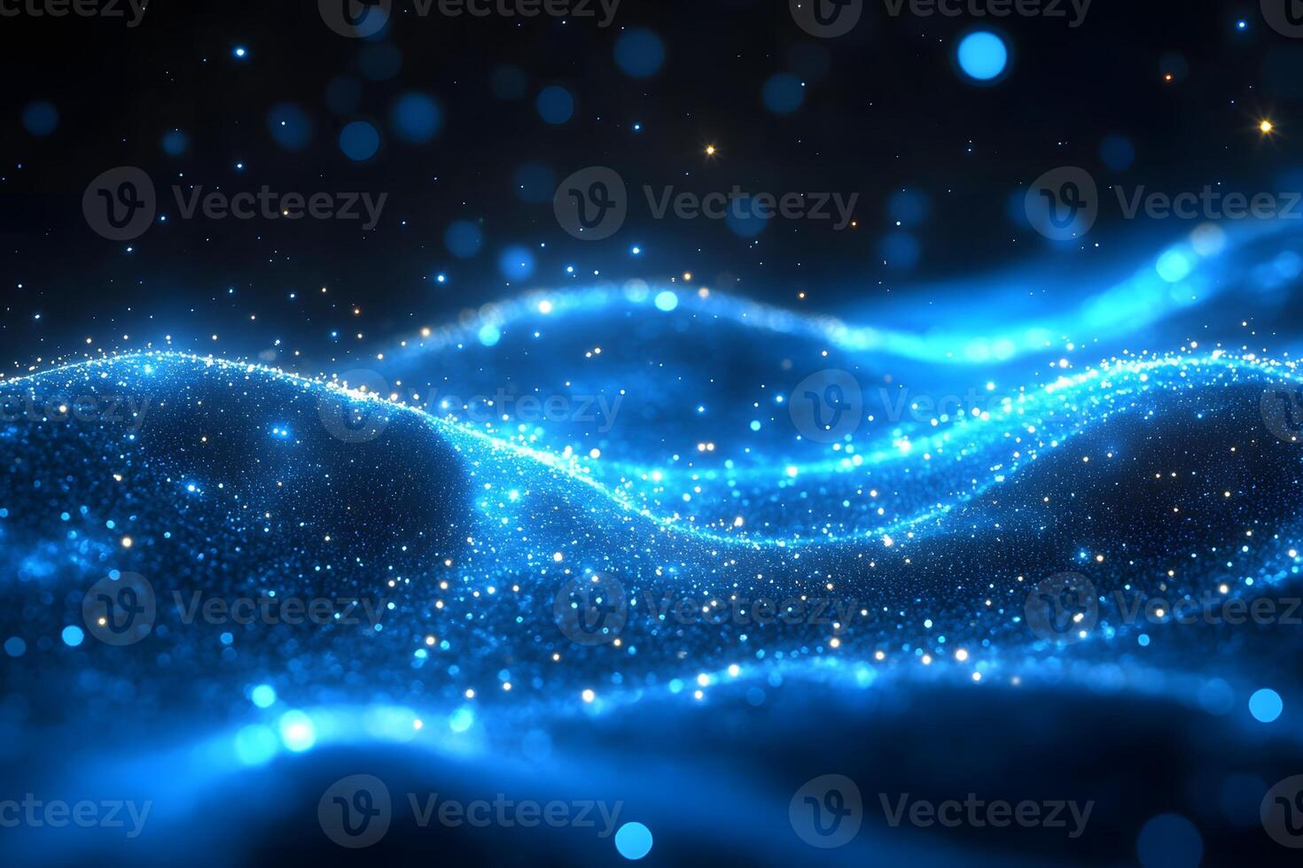 Abstract Blue Light Waves and Sparkling Particles for Digital Art and Design photo