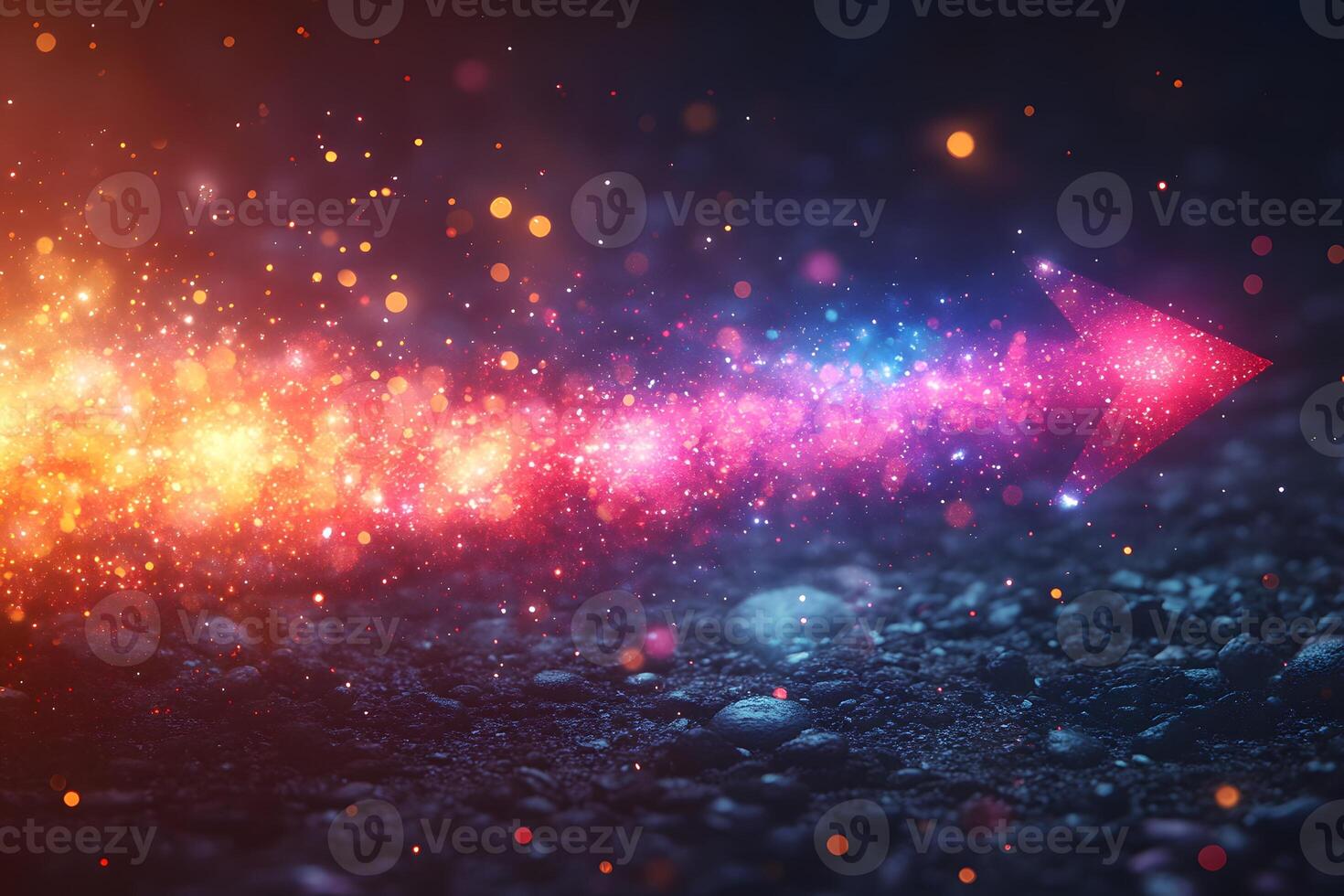 Futuristic Vibrant Arrow with Glowing Particles on Dark Surface photo