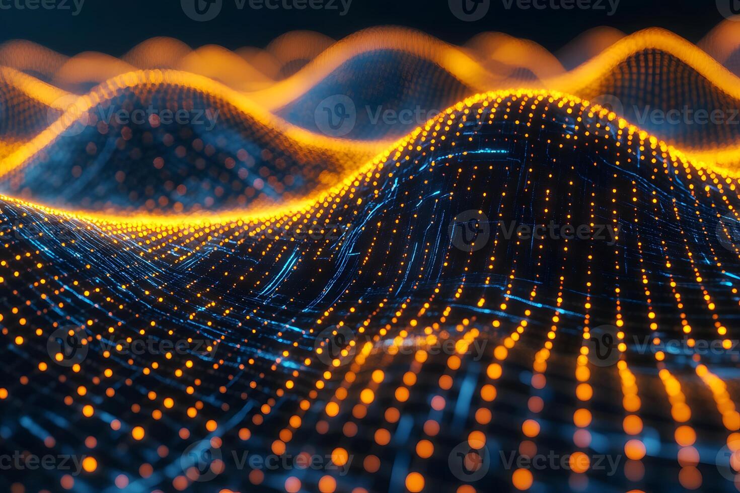 Futuristic Digital Landscape with Glowing Data Waves for Technology Design photo
