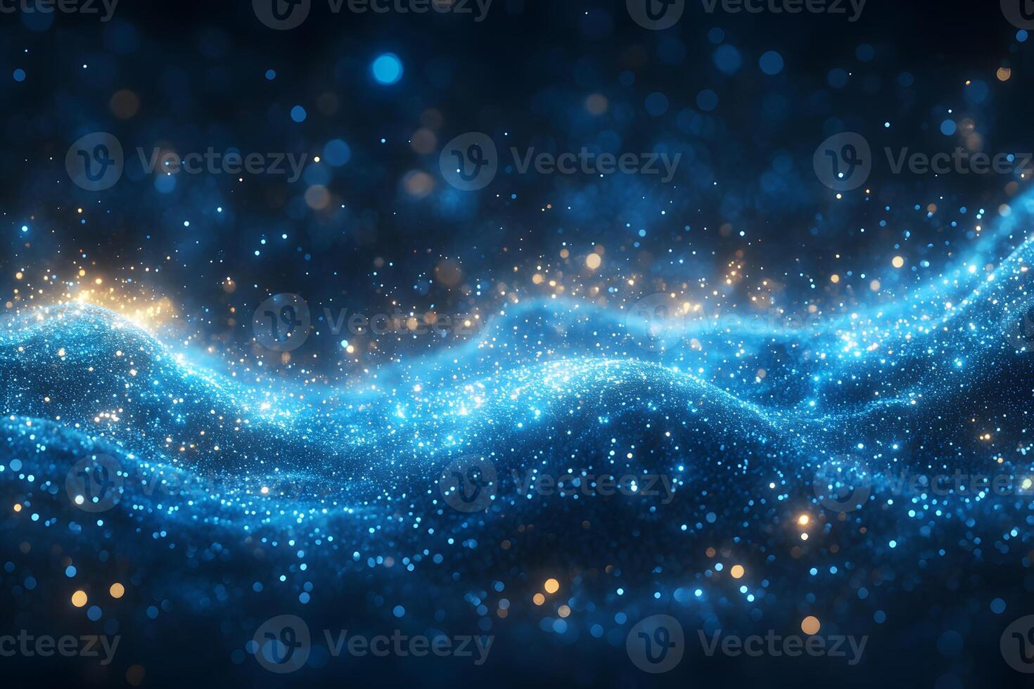 Sparkling Blue and Gold Cosmic Waves - Abstract Digital Background for Design photo
