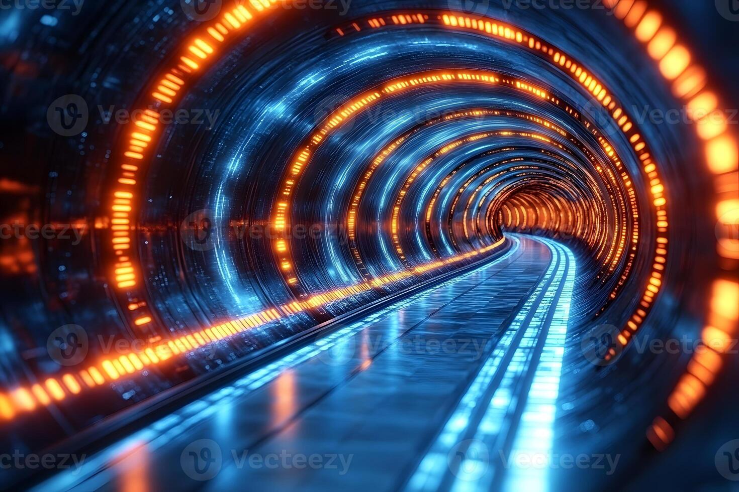 Futuristic Neon Tunnel Advanced Technology and Sci-Fi Concept Design for Posters photo