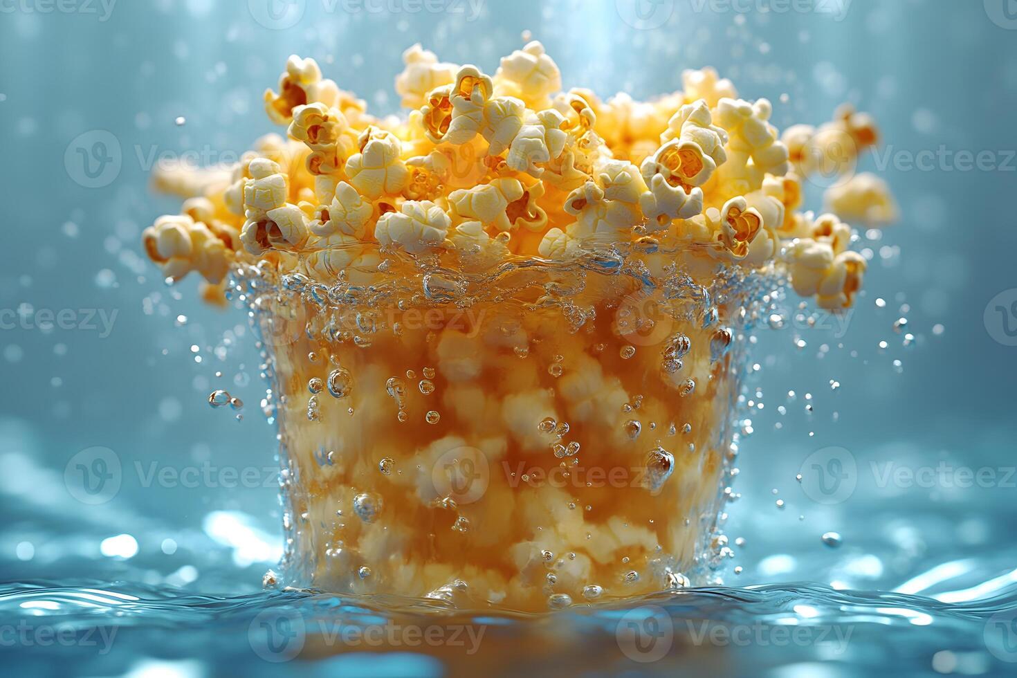 Popcorn Explosion Dramatic Underwater Splash for Cinematic Concepts and Advertising photo