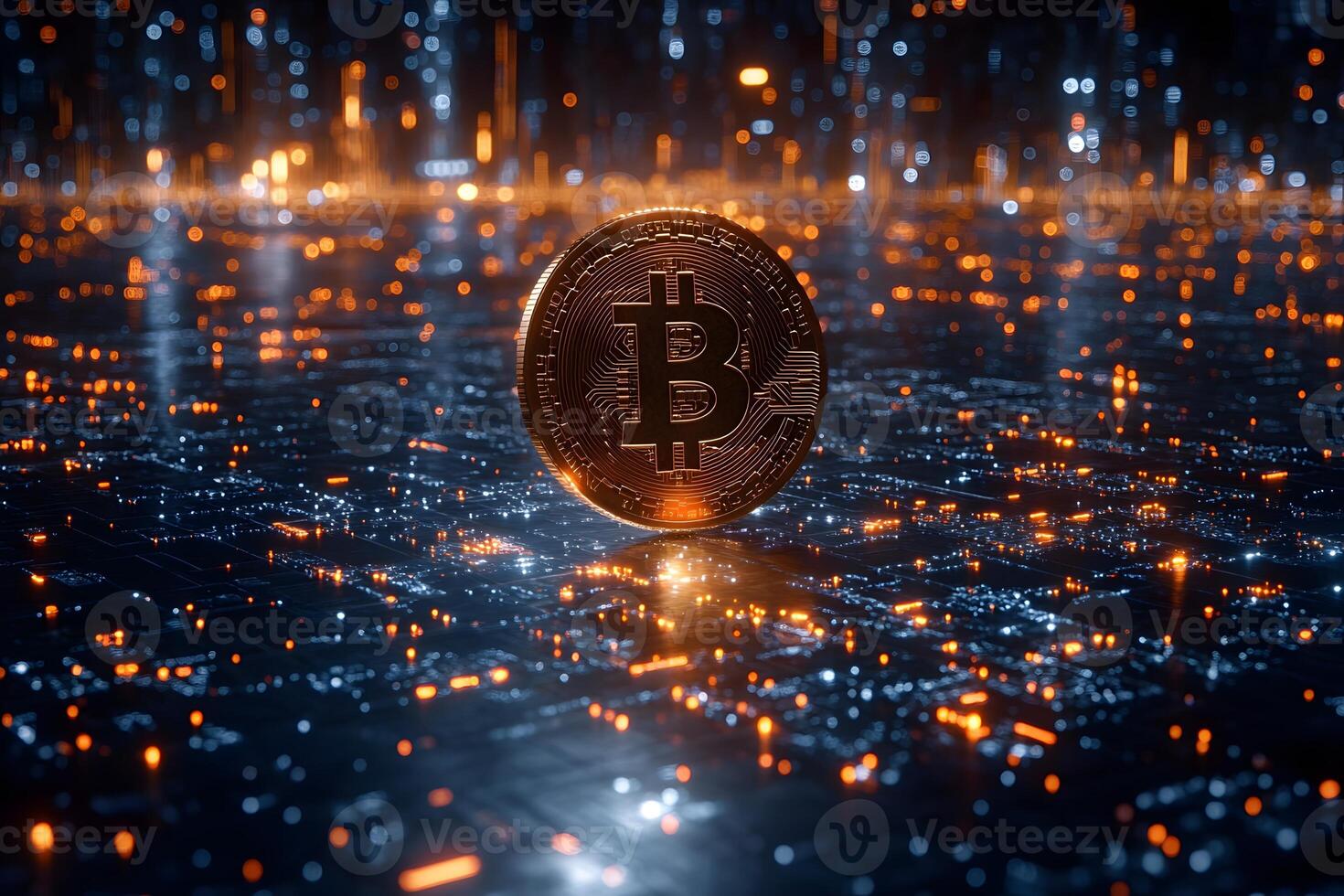 Futuristic Cryptocurrency Concept with Bitcoin in Digital Network photo