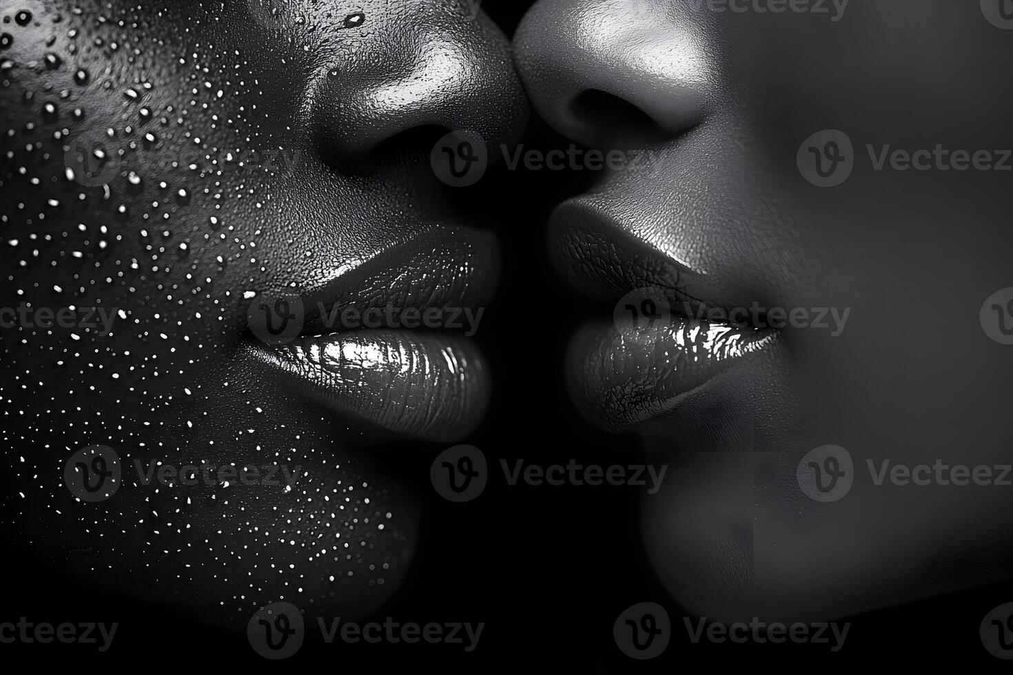 Artistic Close-Up of Two Faces with Water Droplets for Beauty and Elegance Themes photo