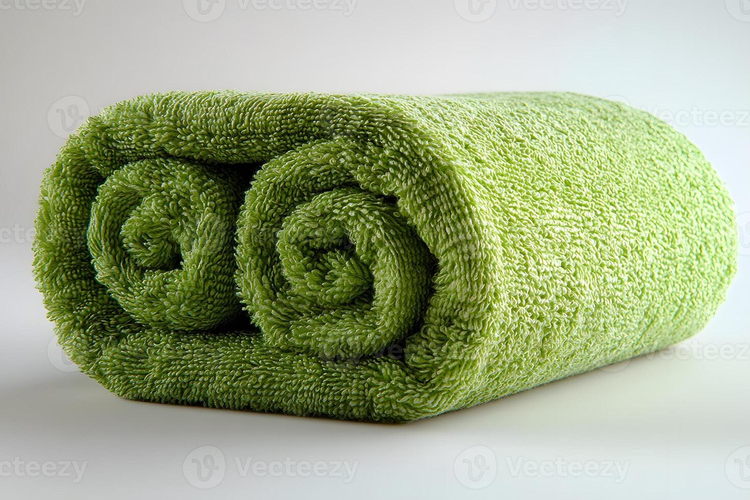 Rolled Green Towels in Soft Cotton Texture for Spa and Home Decor photo