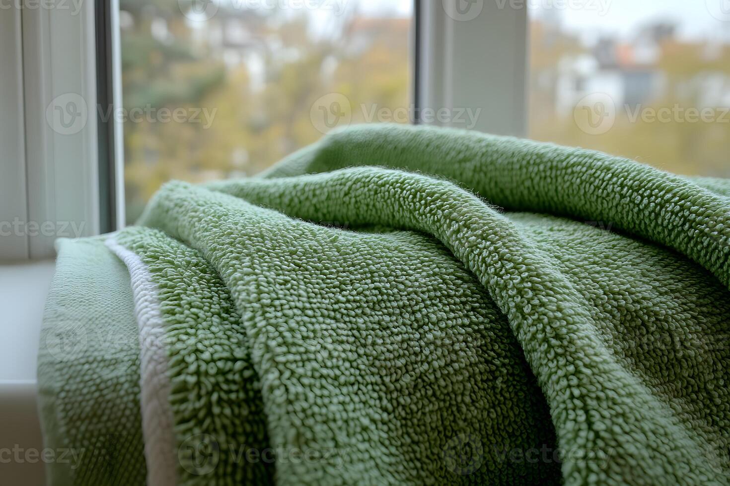 Cozy Green Towel by Window Home Comfort and Tranquility photo