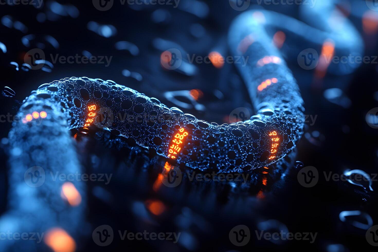 Futuristic DNA Strand with Digital Glow for Science and Technology Design photo