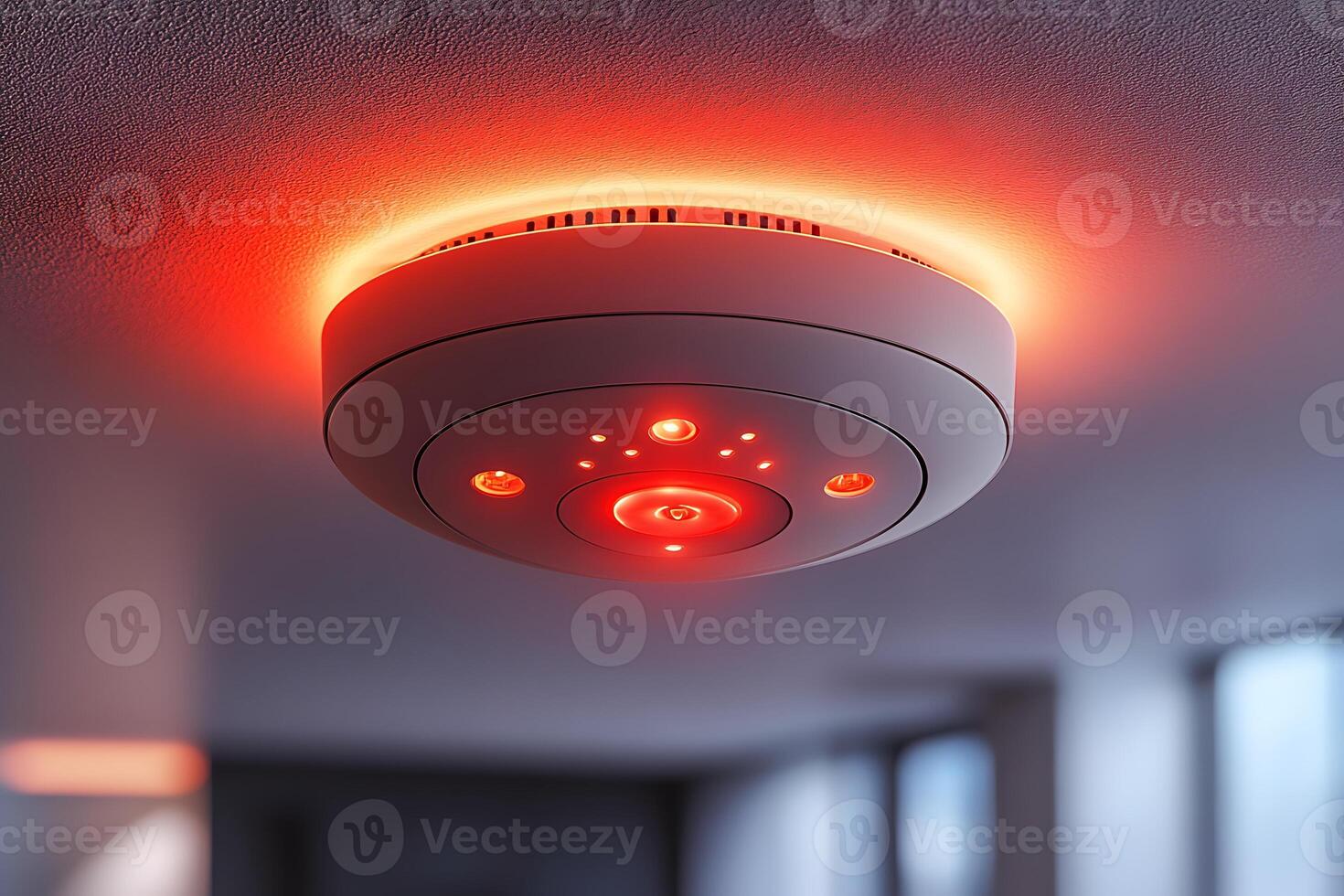 Advanced Ceiling-Mounted Smoke Detector with Red Alert Lights for Home Safety and Security photo