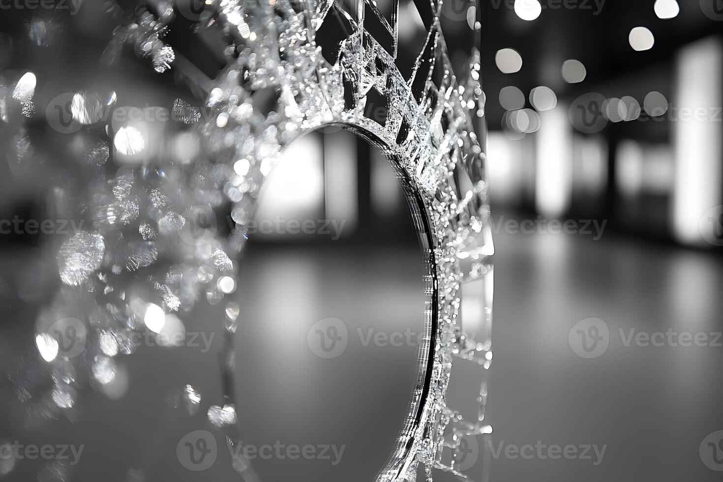 Shattered Glass Mirror with Bokeh in Contemporary Art Installation photo