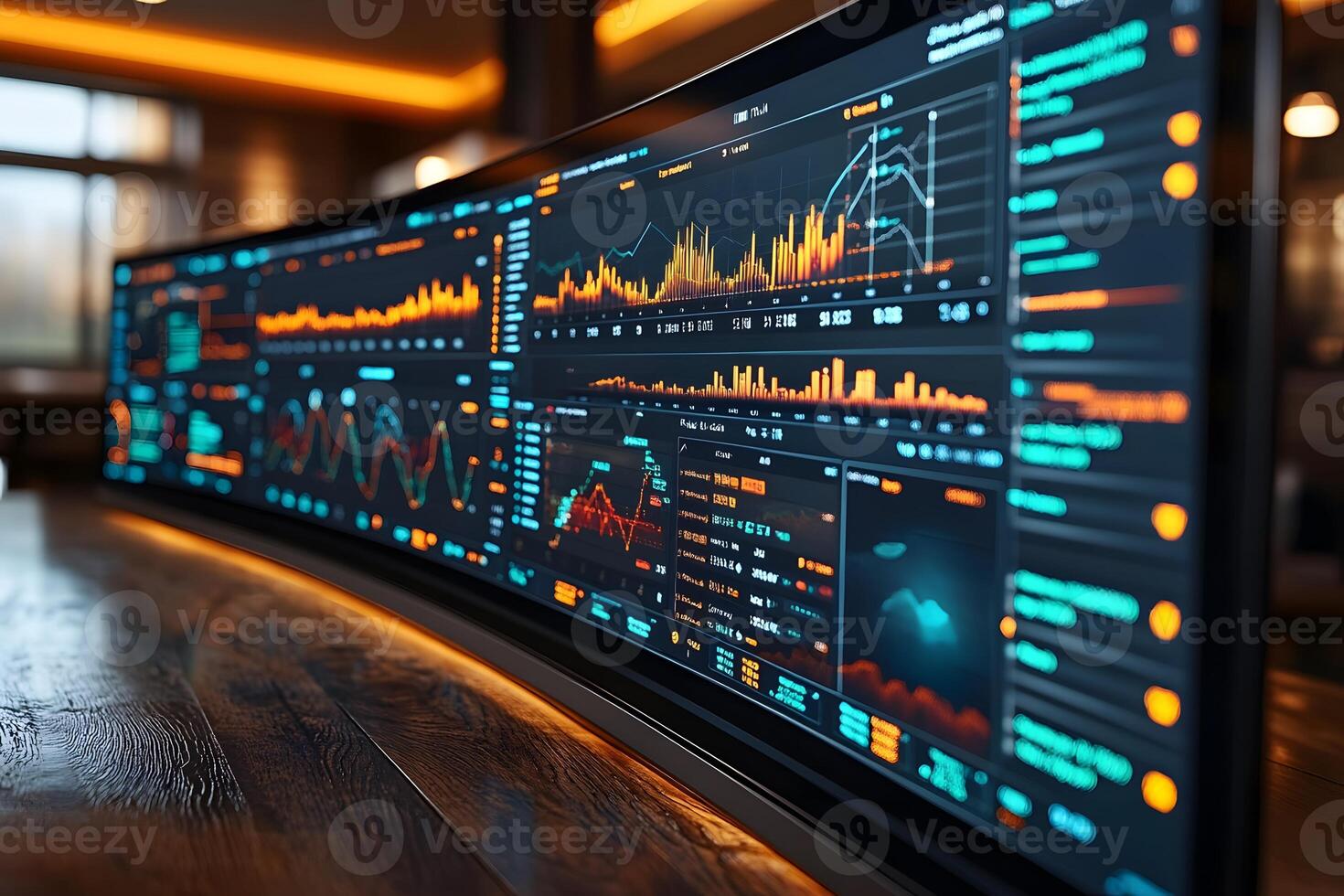 Futuristic Data Analytics Dashboard in Low Light for Business Insights and Innovation photo