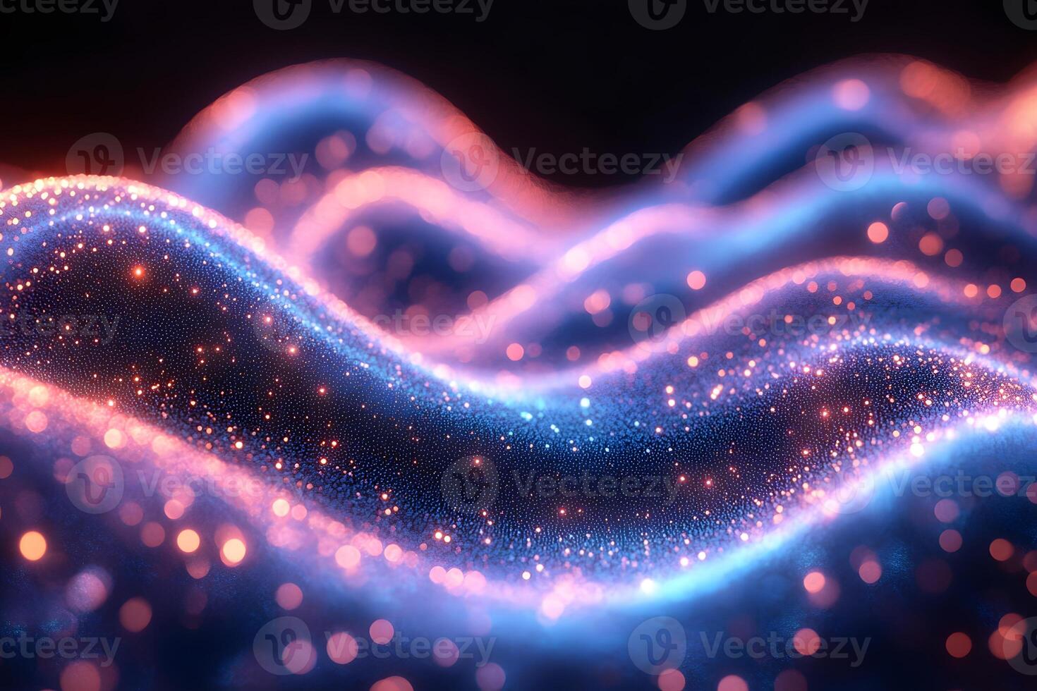 Abstract Digital Waves Glowing Neon Particles on Futuristic Fluid Curves photo
