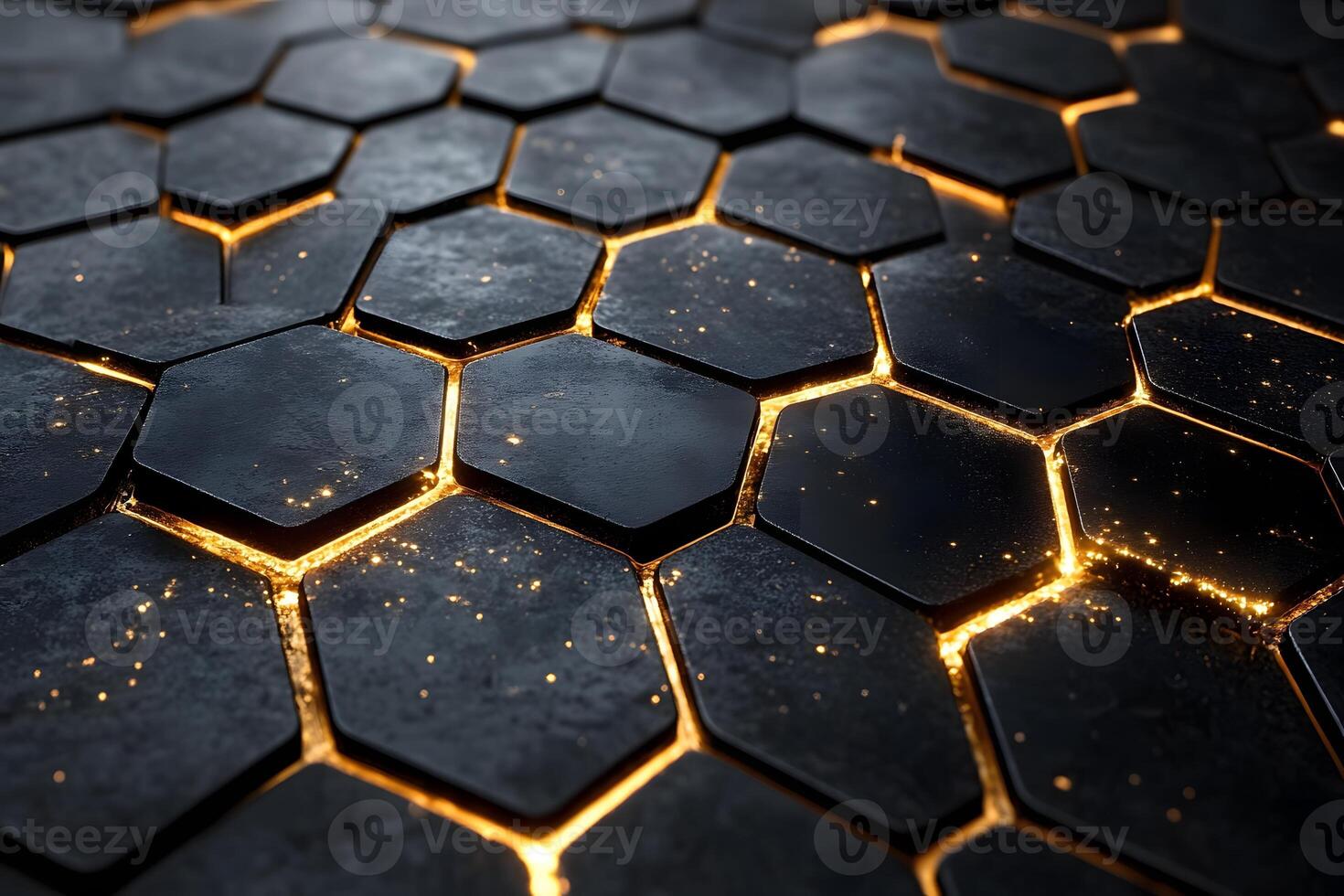 Futuristic Hexagonal Pattern with Gold Lighting for Modern Design Concepts photo