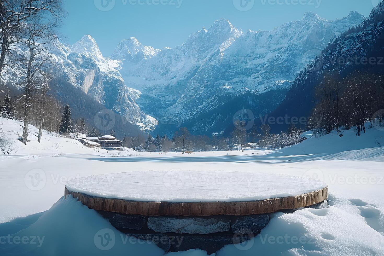 Winter Wonderland in Snow-Covered Mountain Landscape for Winter Travel Posters photo