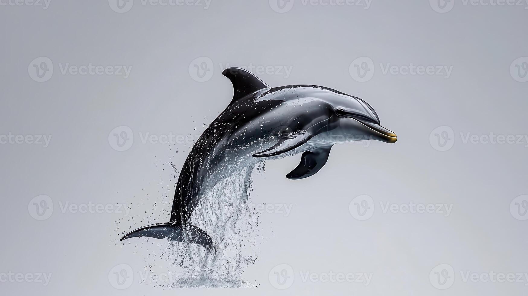 Stunning Dolphin Leaping High Above Water Splashing Dynamic Ocean Wildlife Scene photo