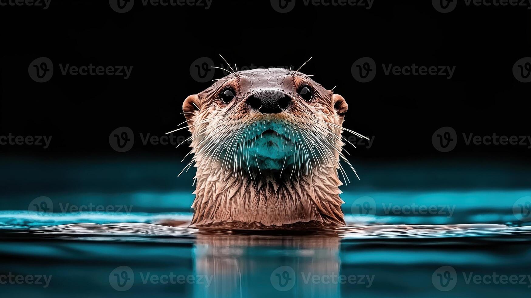 Majestic Otter Portrait Emerging from Teal Water A Close Up Wildlife Photo