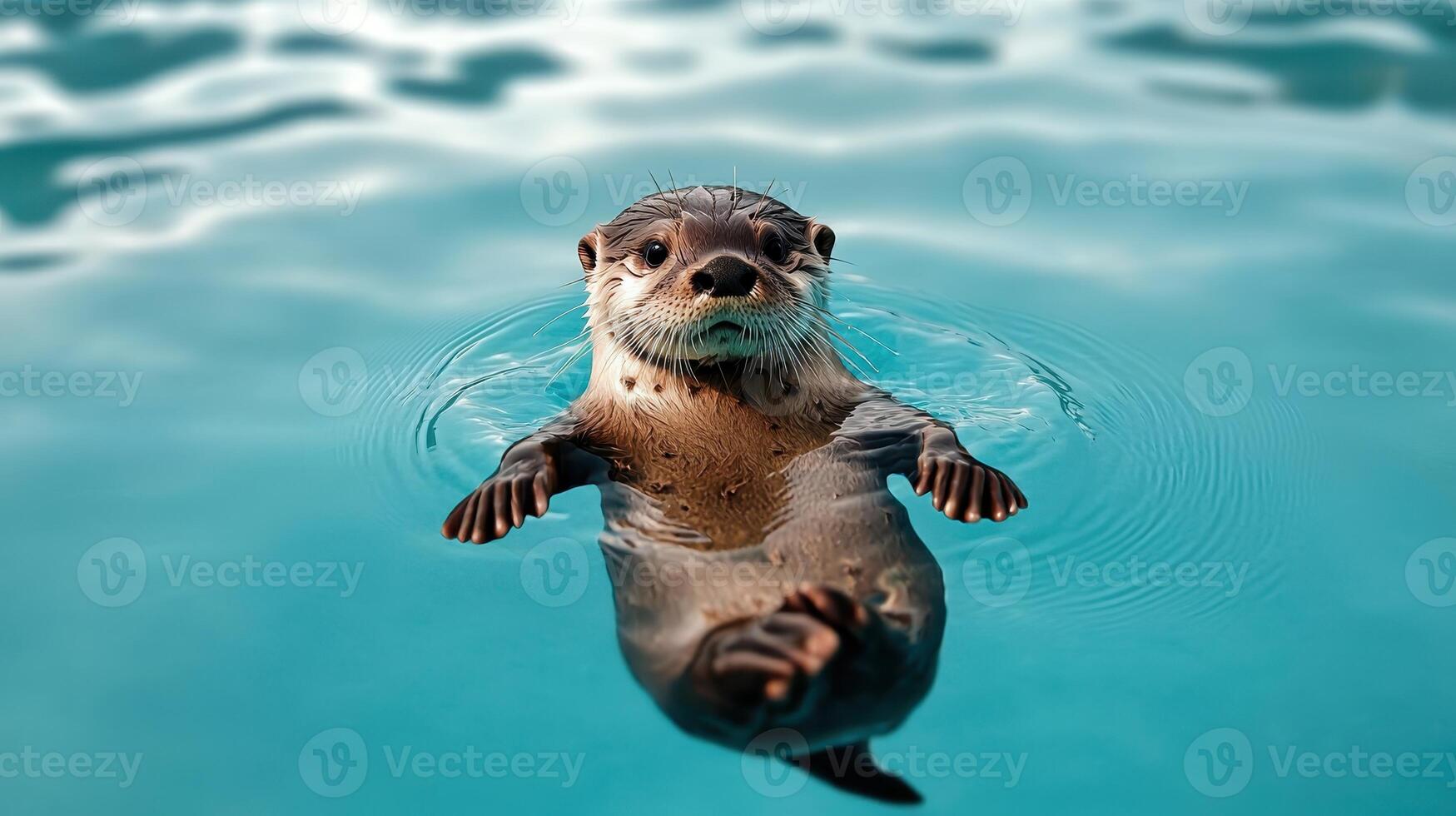 Adorable Otter Relaxing in Crystal Clear Blue Water Wildlife photo
