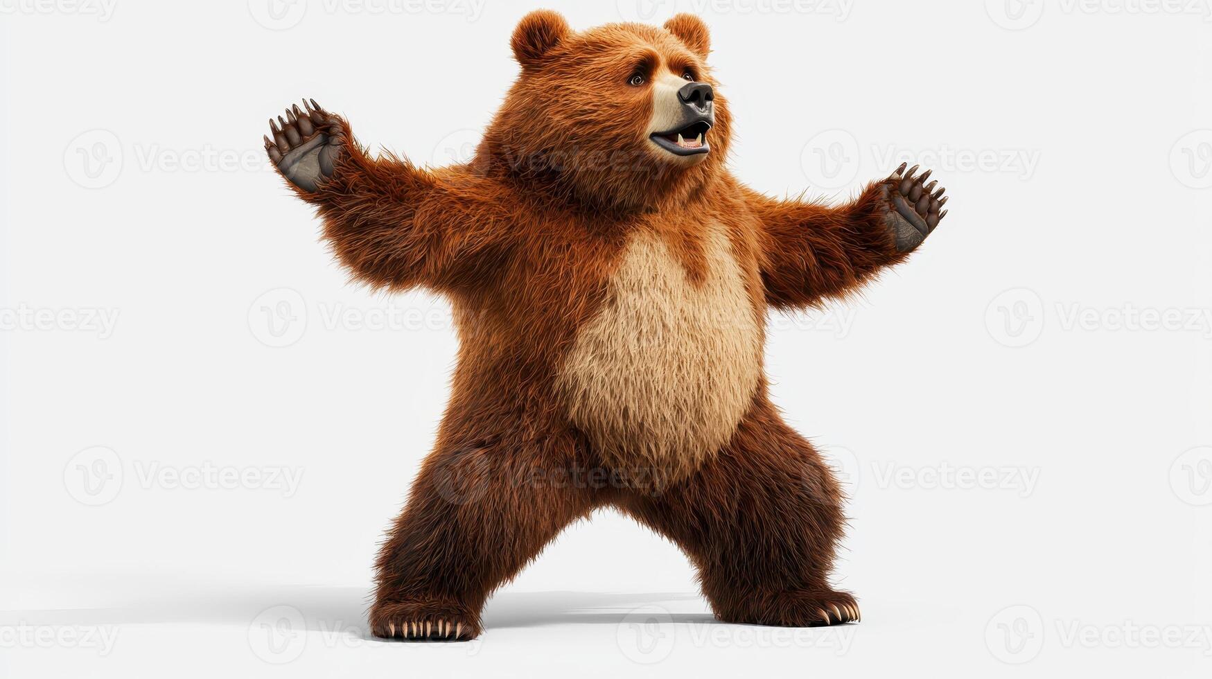 Adorable Grizzly Bear Cub Standing on White Background Wildlife for Kids Book Illustration photo