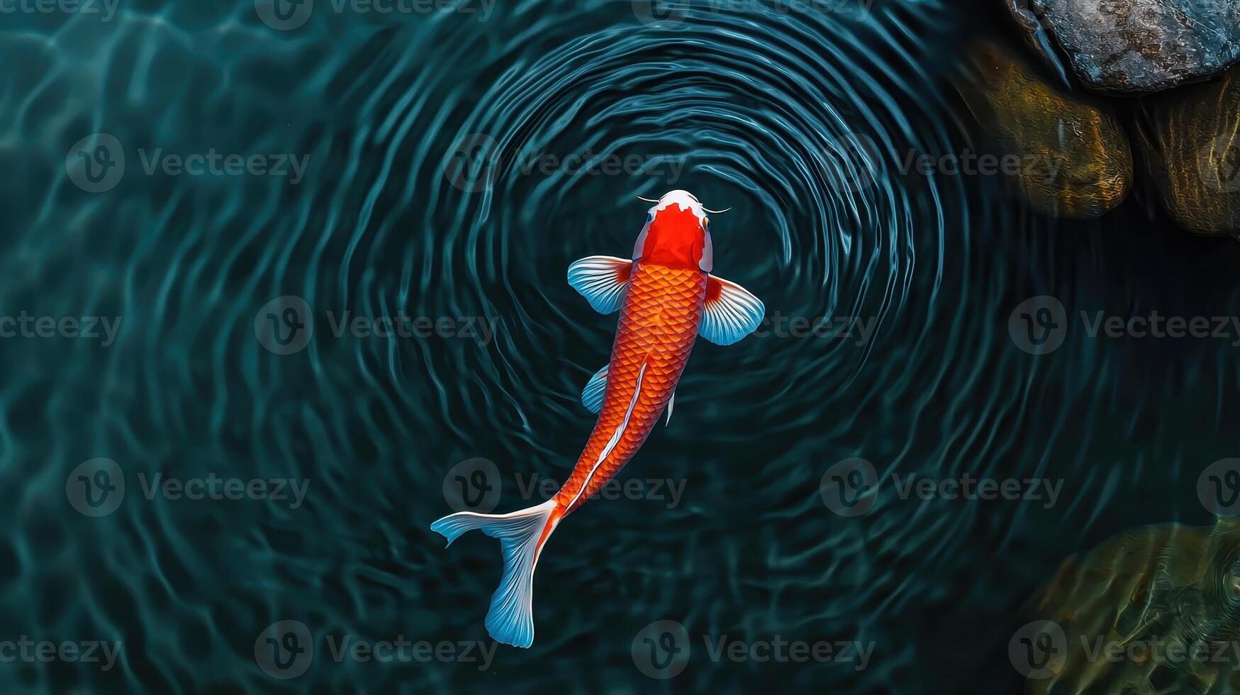 Vibrant Koi Fish Swimming in Serene Pond Water with Ripple Effect Beautiful Aquatic Life Image photo
