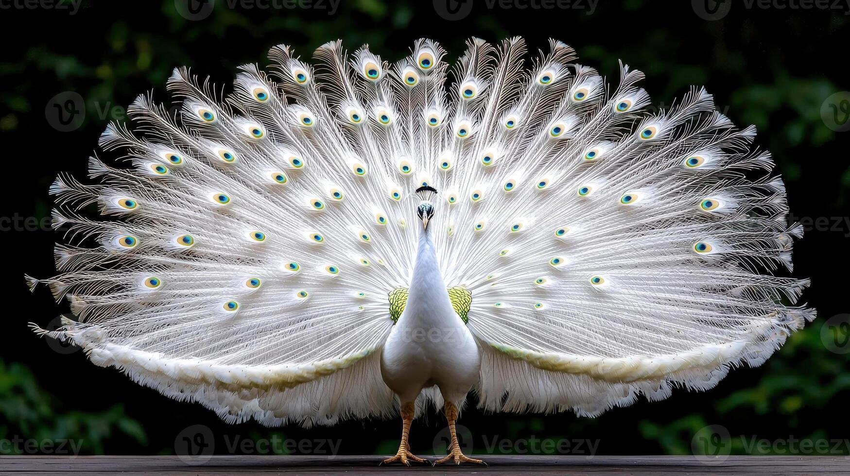 Majestic White Peacock Displaying its Stunning Plumage in a Vibrant Pose A breathtaking wildlife scene photo