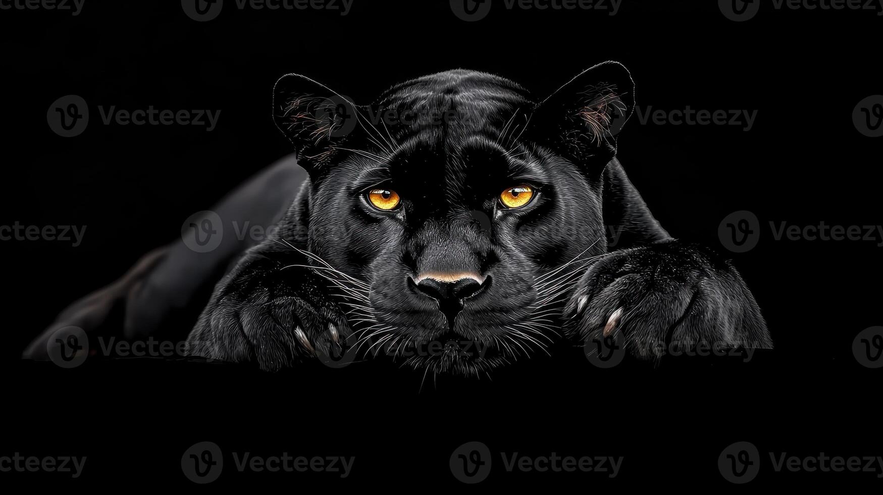 Majestic Black Panther Portrait Intense Gaze Powerful Wildcat Close Up Dark Background Wildlife photo