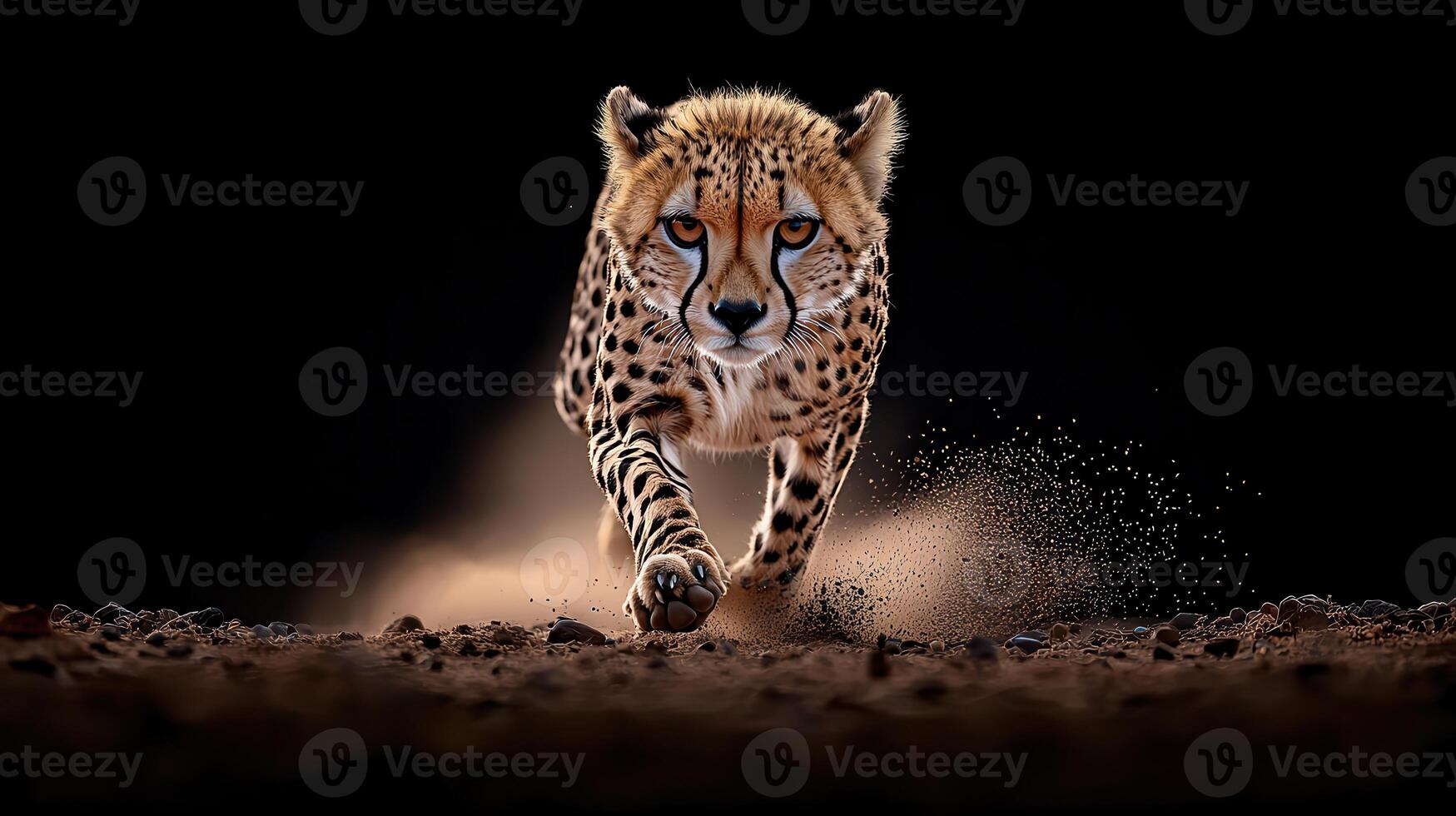 Majestic Cheetah Running Towards Camera in Dust Wild Cat Big Cat African Predator Fast Speed Action Wildlife Nature photo