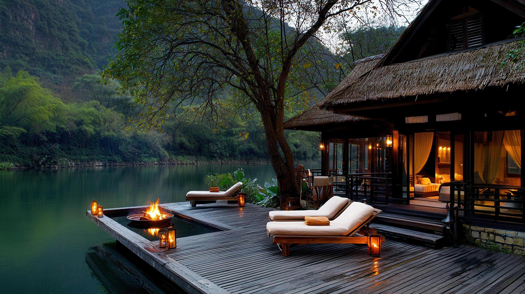 Tranquil Lakeside Villa with Fire Pit and Loungers Perfect for Relaxation and Vacation Getaway photo