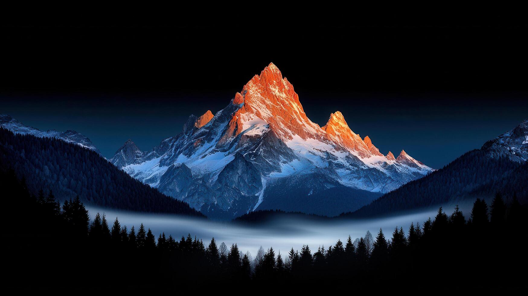 Majestic Sunrise over Snowy Mountain Peak Dramatic Alpine Landscape Breathtaking View photo