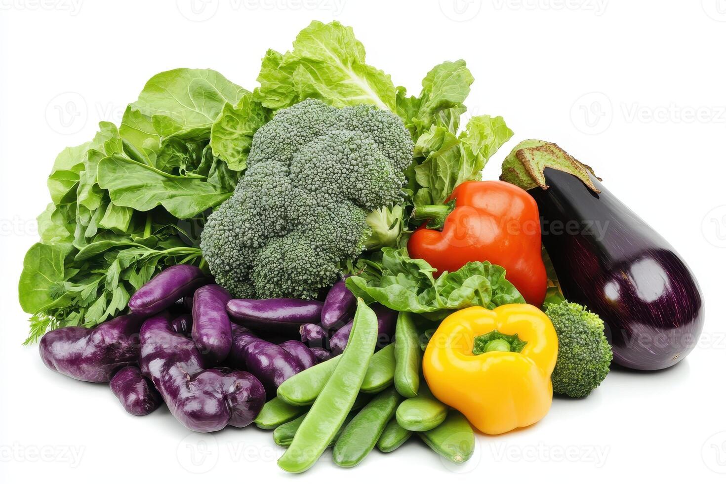 A colorful assortment of fresh vegetables including broccoli, peppers, and eggplant photo