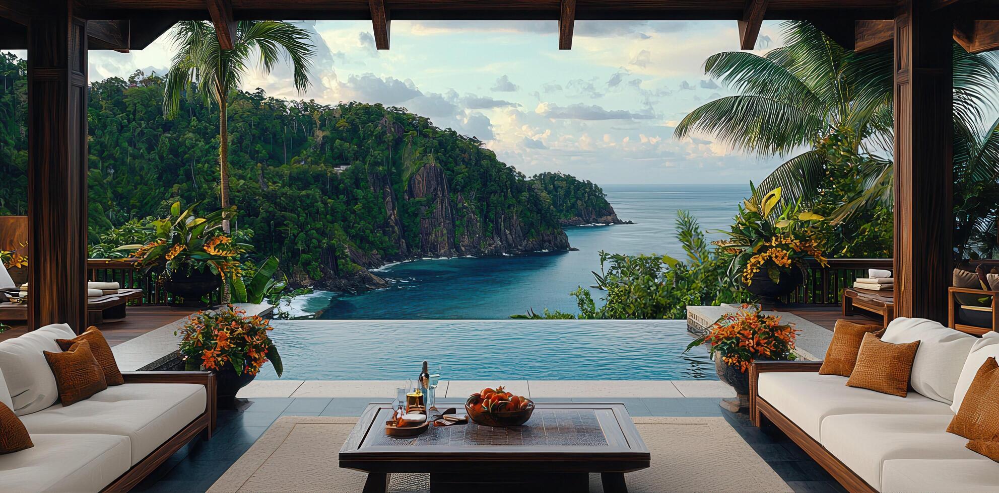 Luxurious Tropical Villa Infinity Pool Ocean View Relaxing Getaway photo