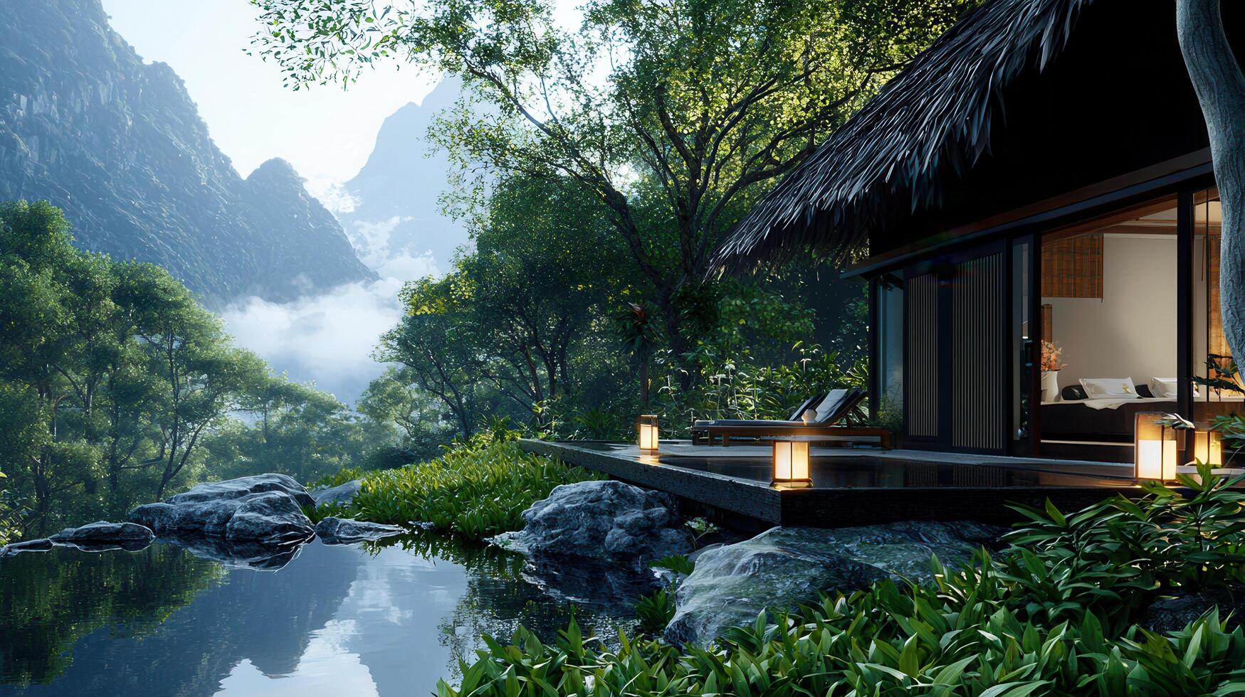 Serene Mountain Villa Retreat Luxurious Asian Style Accommodation with Private Pool and Stunning Views photo