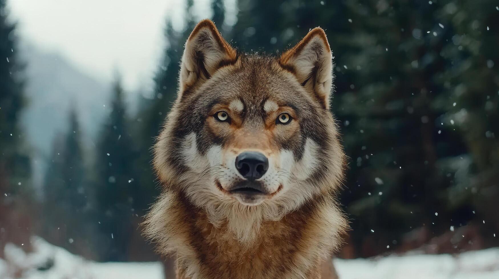 Majestic Gray Wolf in Snowy Winter Forest Intense Gaze Wildlife photo