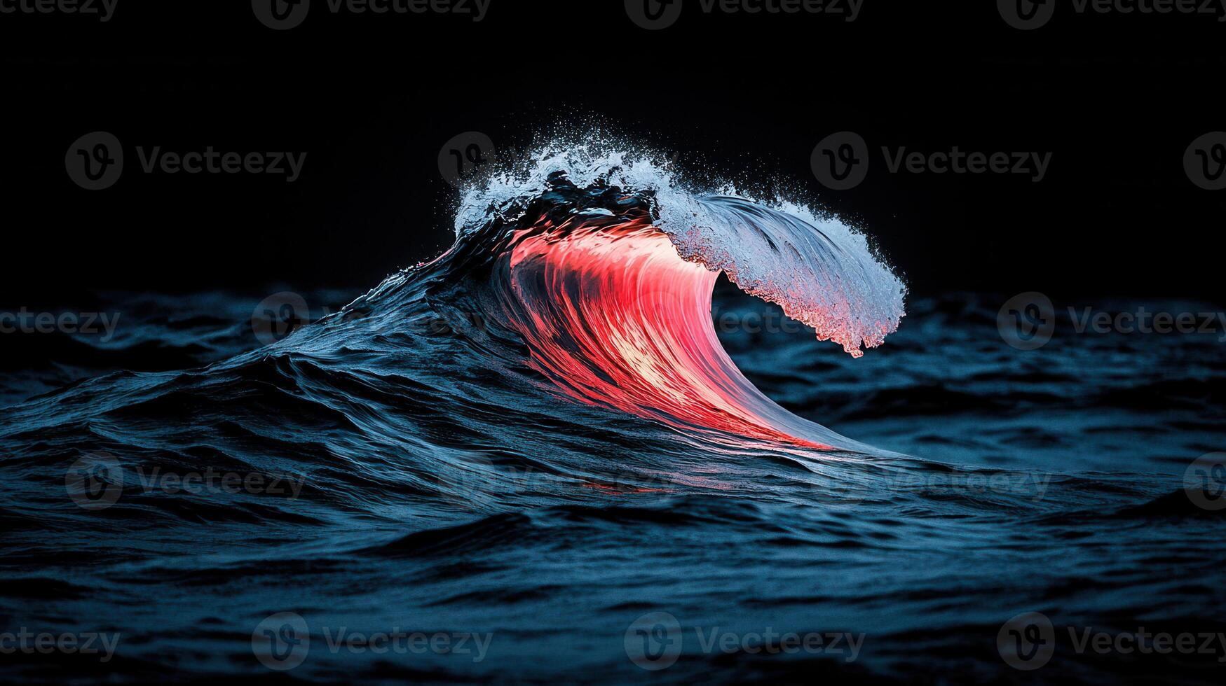 Stunning Ocean Wave at Night Pink and Blue Hues Dramatic Seascape photo