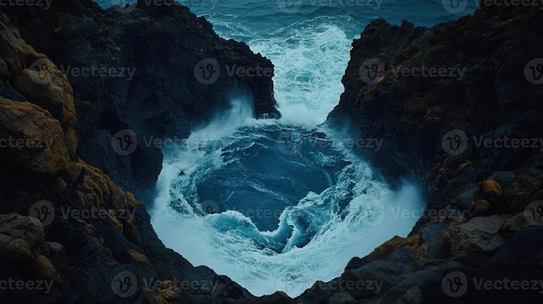 Dramatic Ocean Waves Crashing Through Rocky Cliffs Powerful Nature Scene Coastal Landscape photo