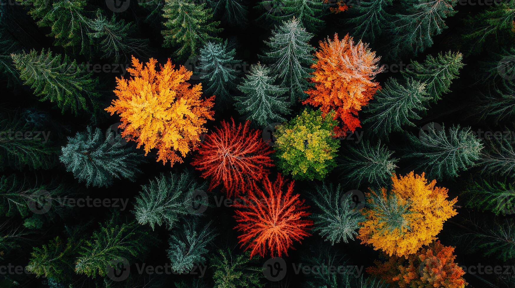 Aerial View of Autumn Forest Colorful Trees Overhead Shot Nature Background photo