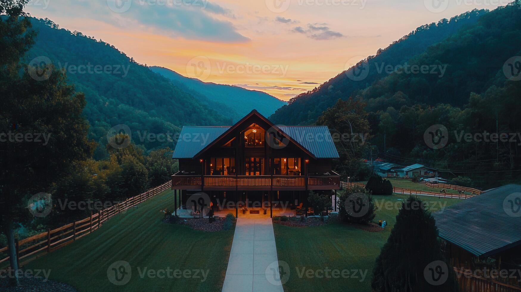 Luxurious Mountain Cabin at Sunset Stunning View Breathtaking Scenery Secluded Getaway Dream Vacation Home photo