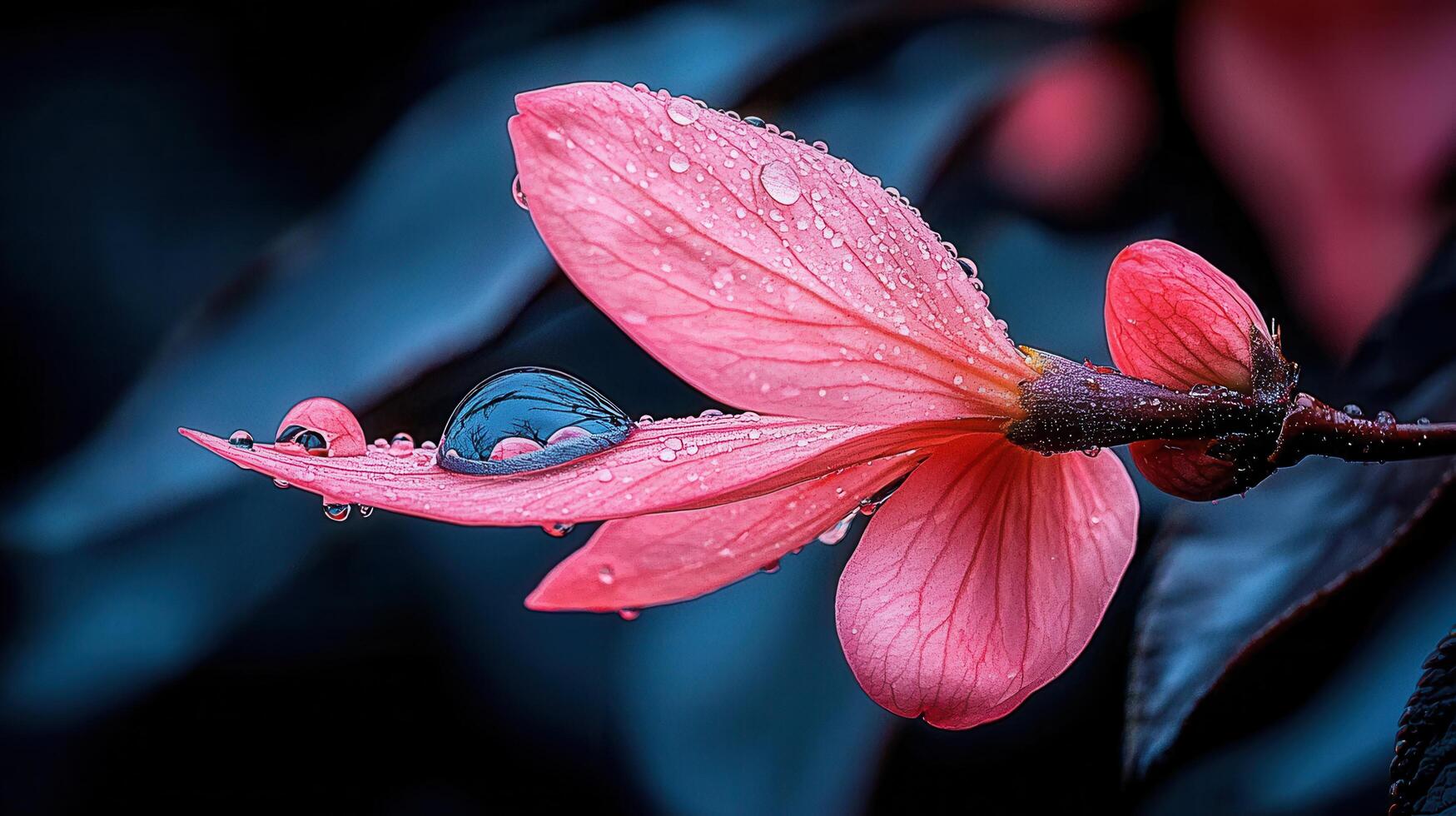 Pink Flower Petals with Dew Drops Close up Macro of a Delicate Blossom photo