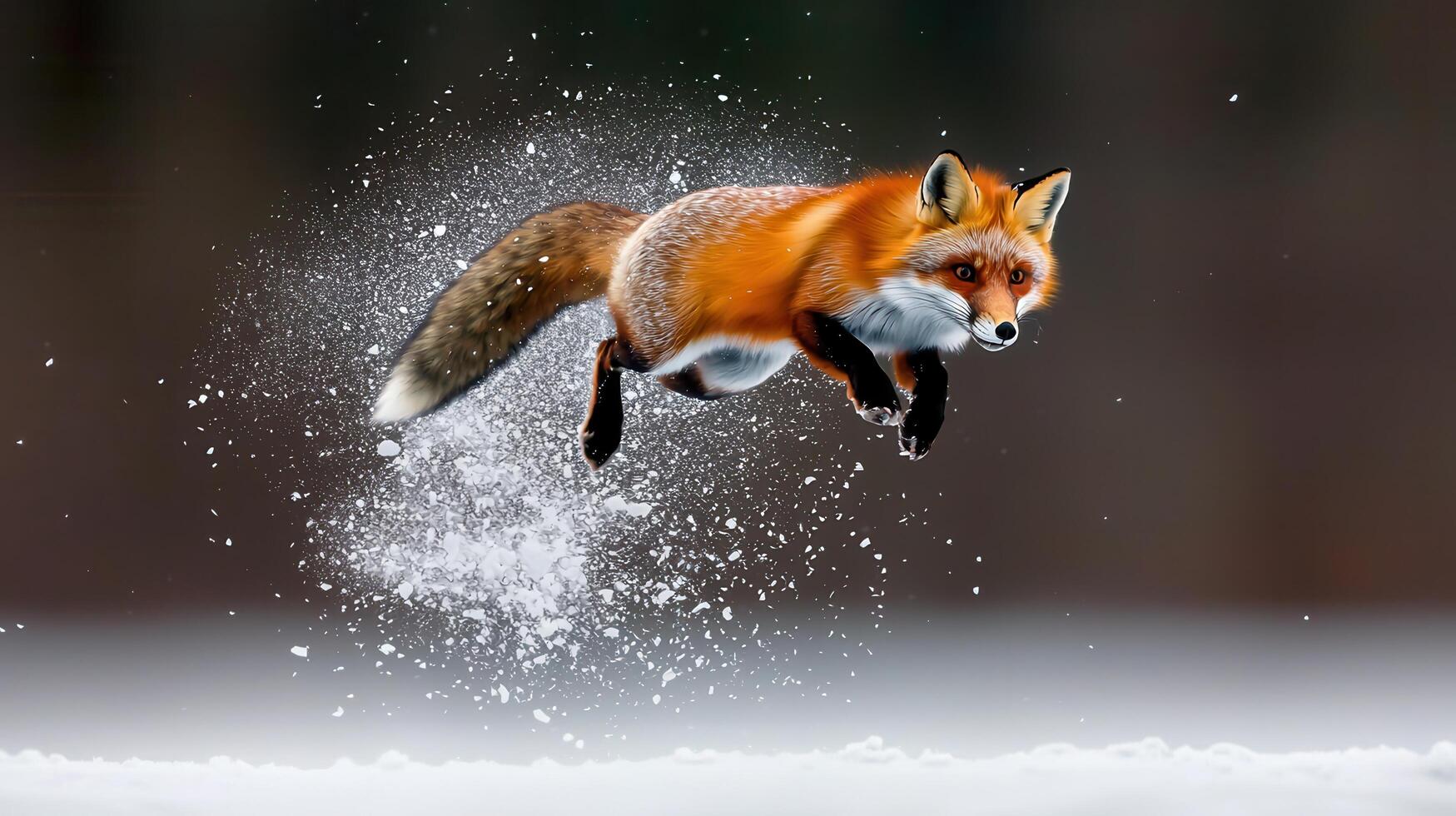 Red Fox Leaping Through Snowy Winter Landscape Wildlife Animal photo