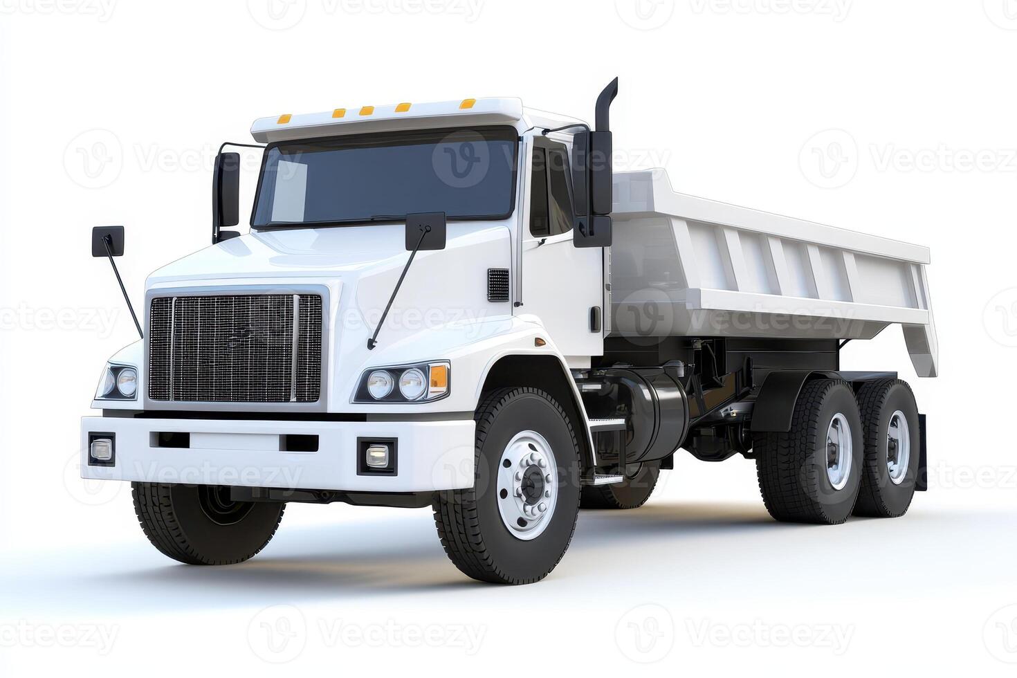 A white dump truck designed for transporting and unloading materials. photo