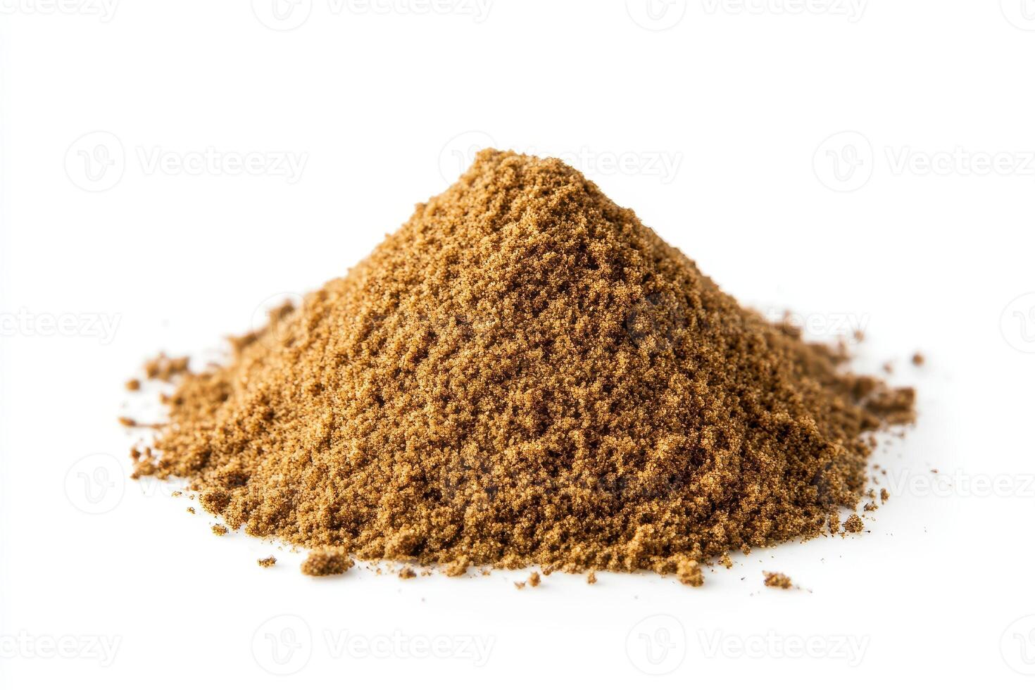 A mound of brown powder, possibly a spice or seasoning, on a white background. photo