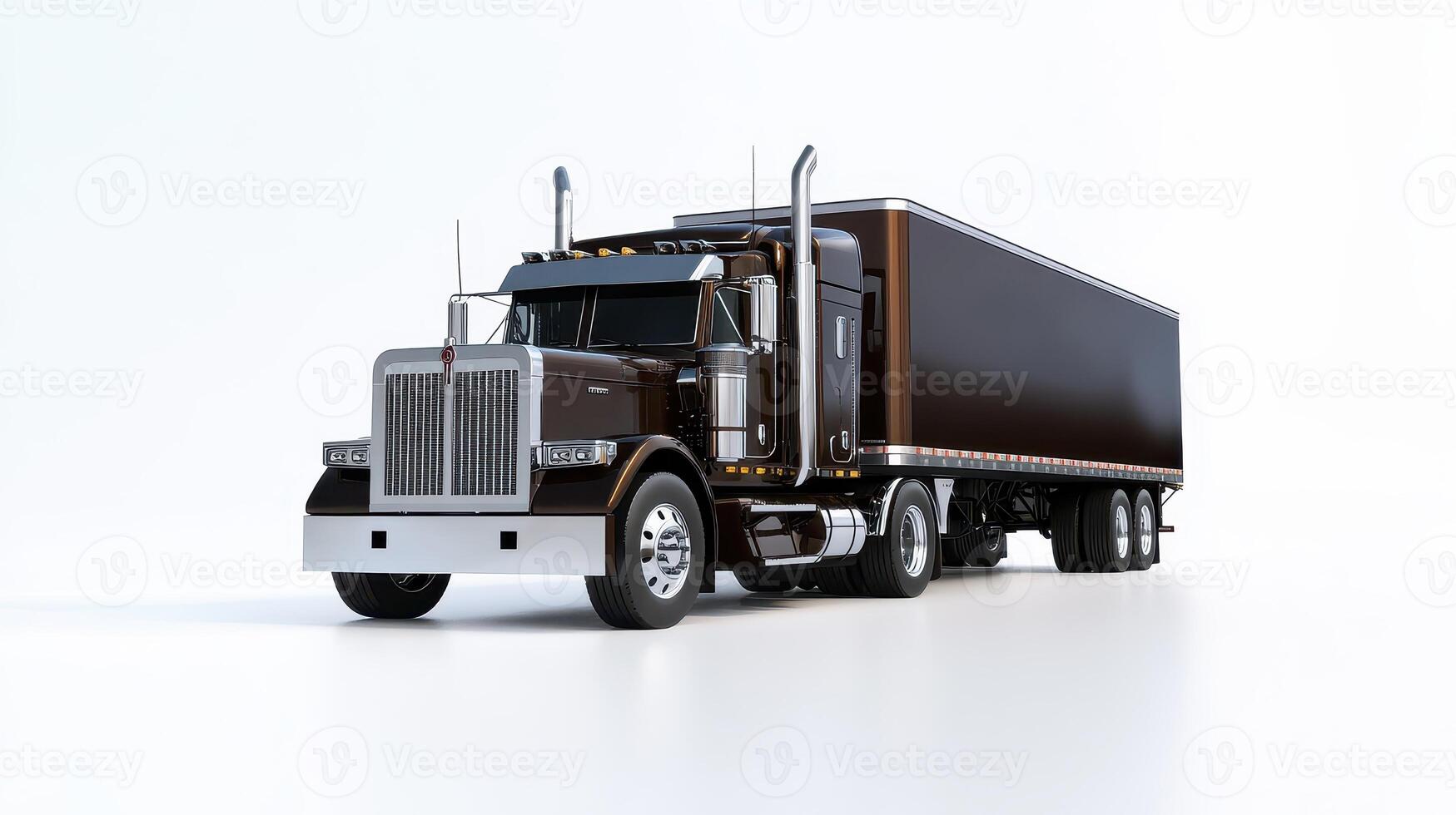 A detailed 3D rendering of a brown semi-truck with a trailer on a white background. photo