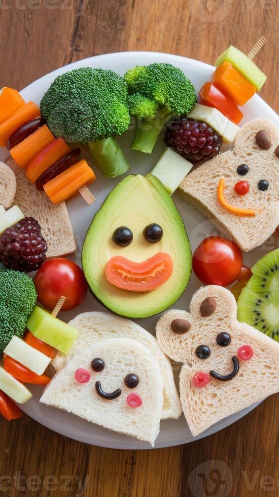 A plate with a bunch of sandwiches and vegetables photo